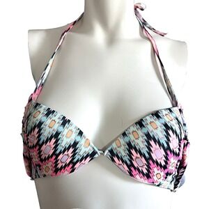 Victoria's Secret Bikini‎ Top 32A Bathing Suit Padded Ikat Foil Beach Swim Pool